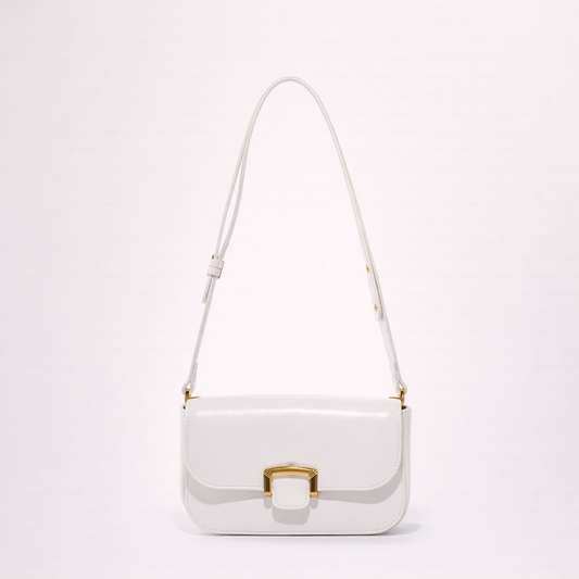 Structured Flap Shoulder Bag — First-Layer Cowhide with Metal Clasp