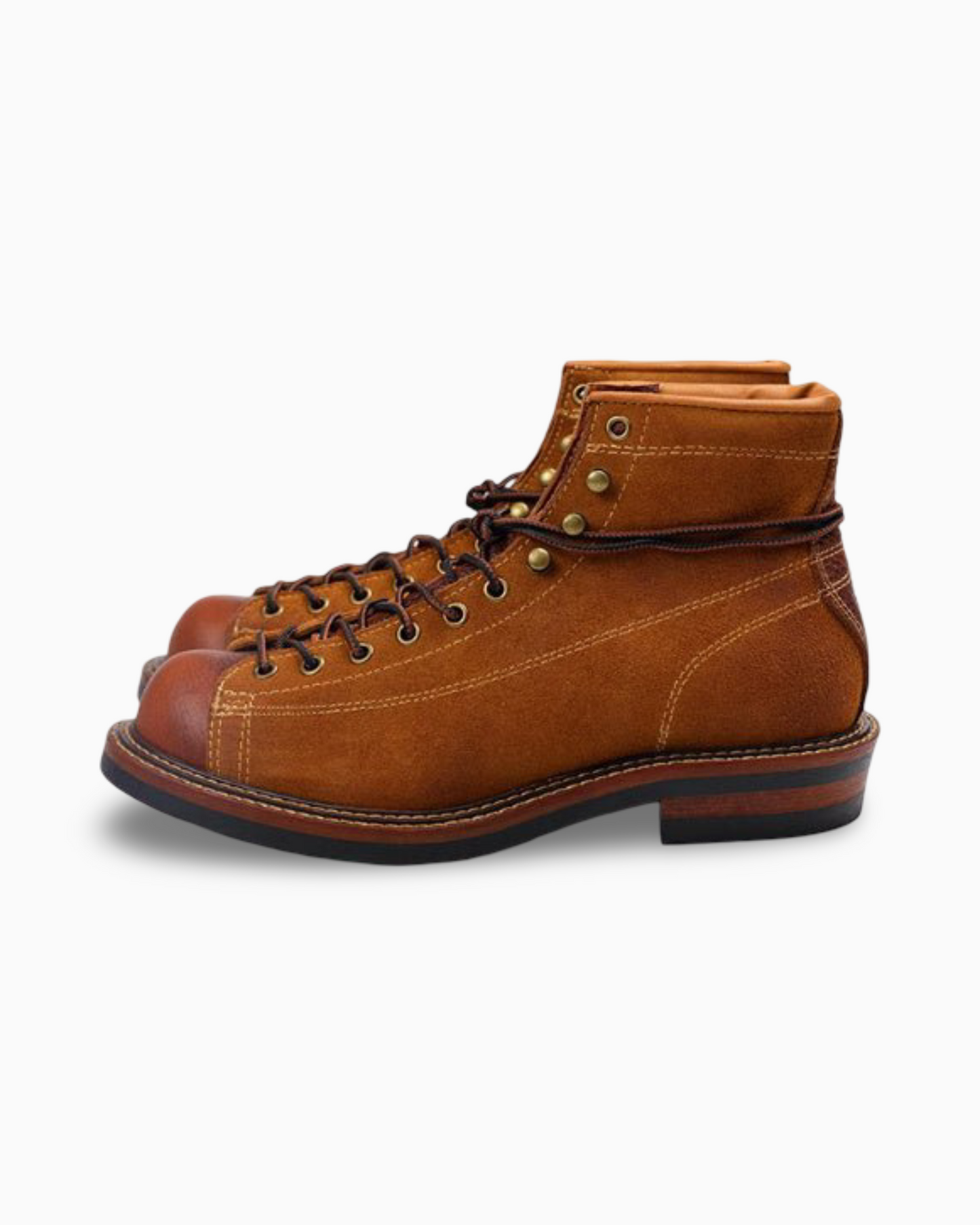Retro Color Block High-top Round Toe Cowhide Ankle Boots