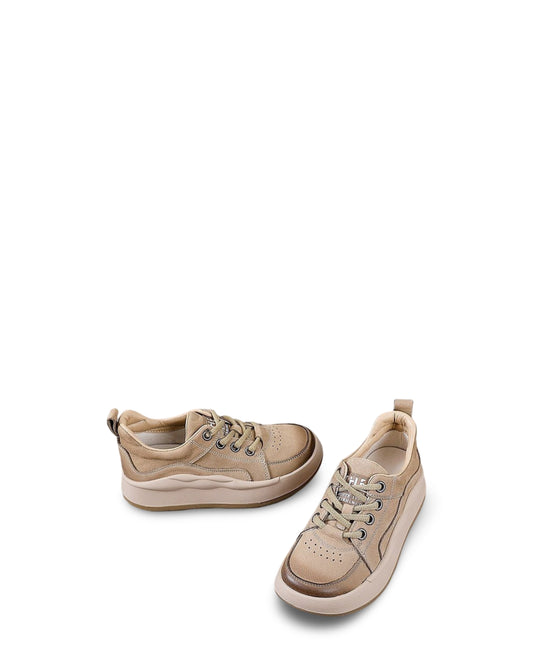 British Style First Layer Cowhide Round Head Soft Leather Casual Lace Up Platform Shoes