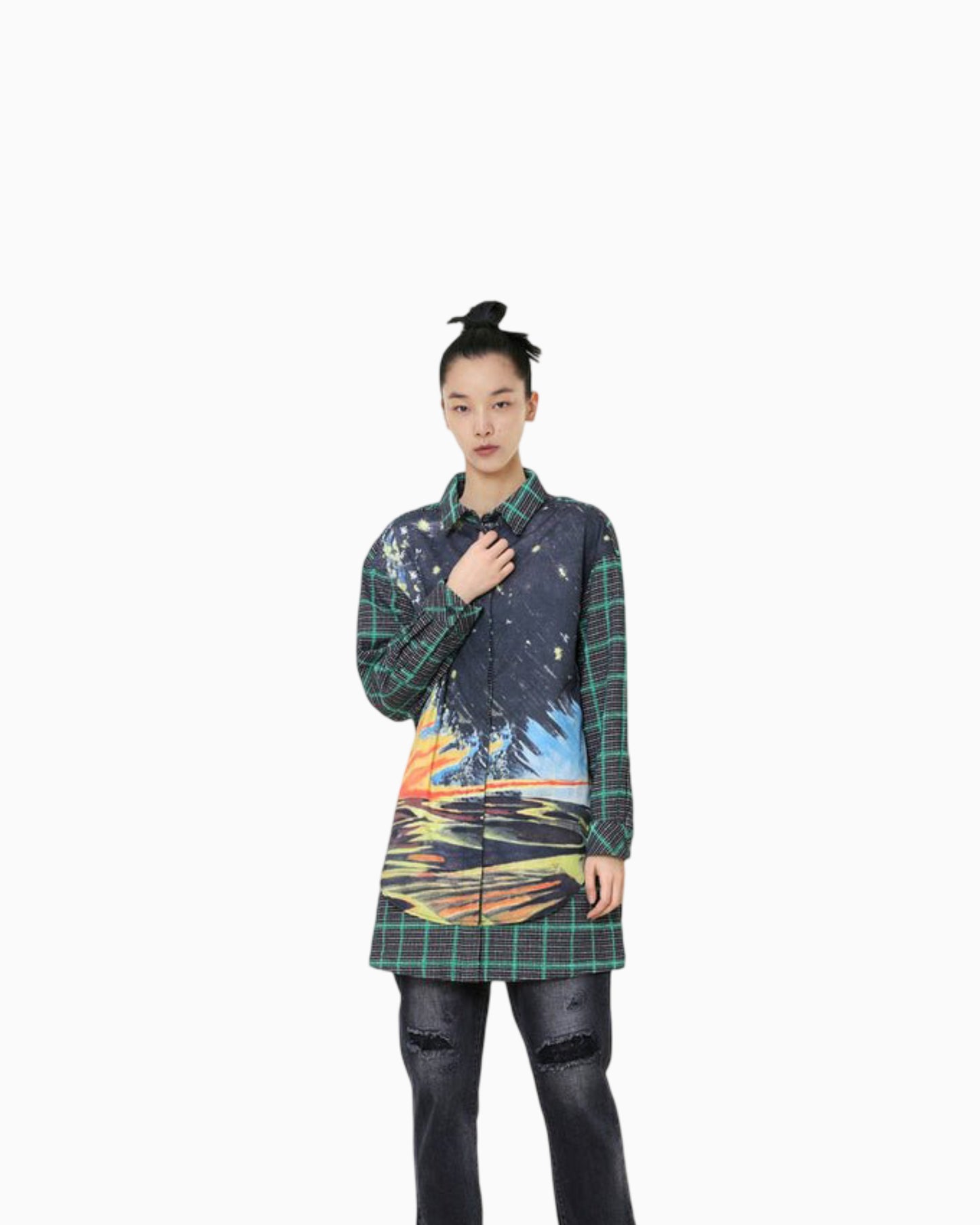 Women's Lapel Printed Designer Mid-length Shirt