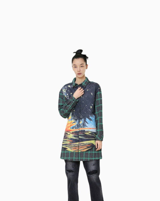 Women's Lapel Printed Designer Mid-length Shirt