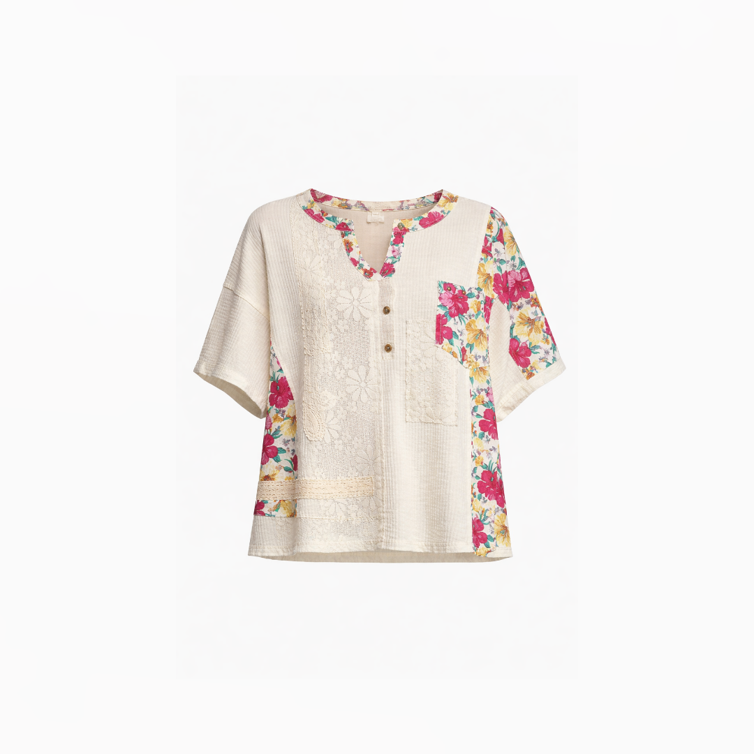 Floral Mosaic Contrast Panel Top