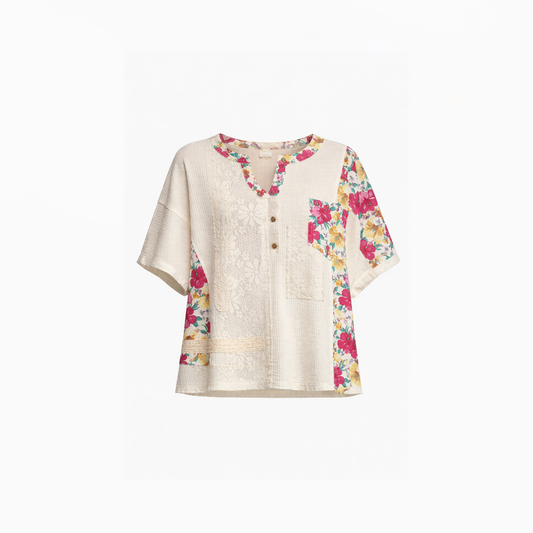 Floral Mosaic Contrast Panel Top