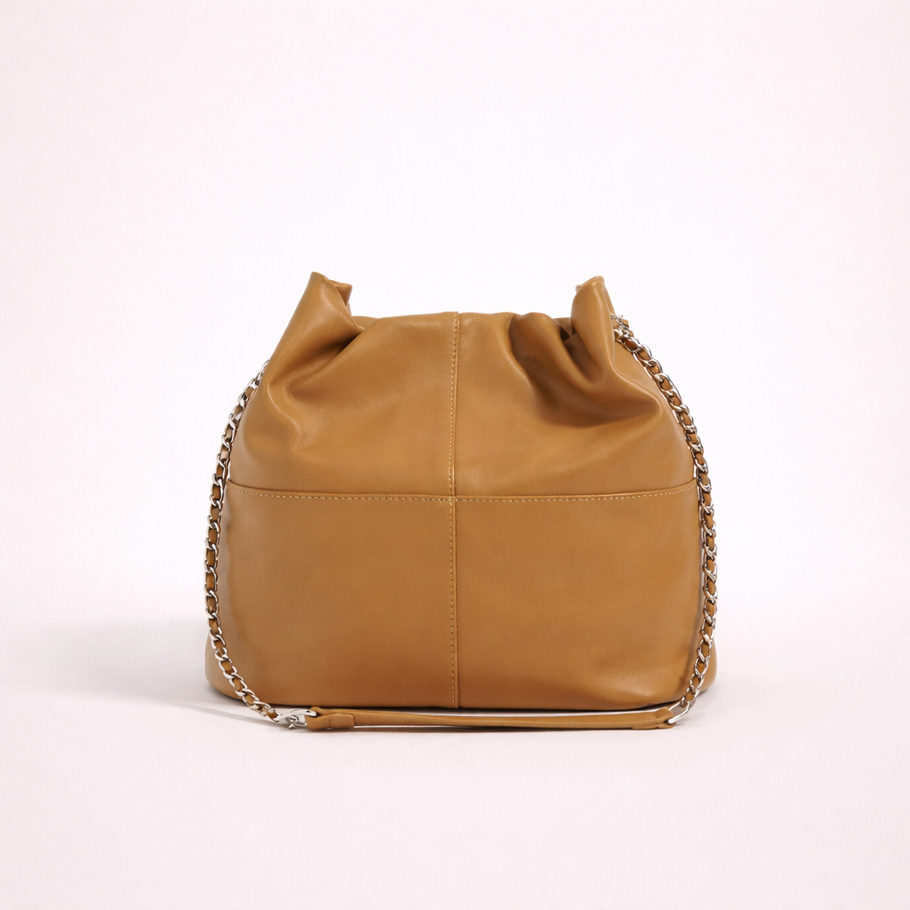 Structured Leather Bucket Bag with Chain Support