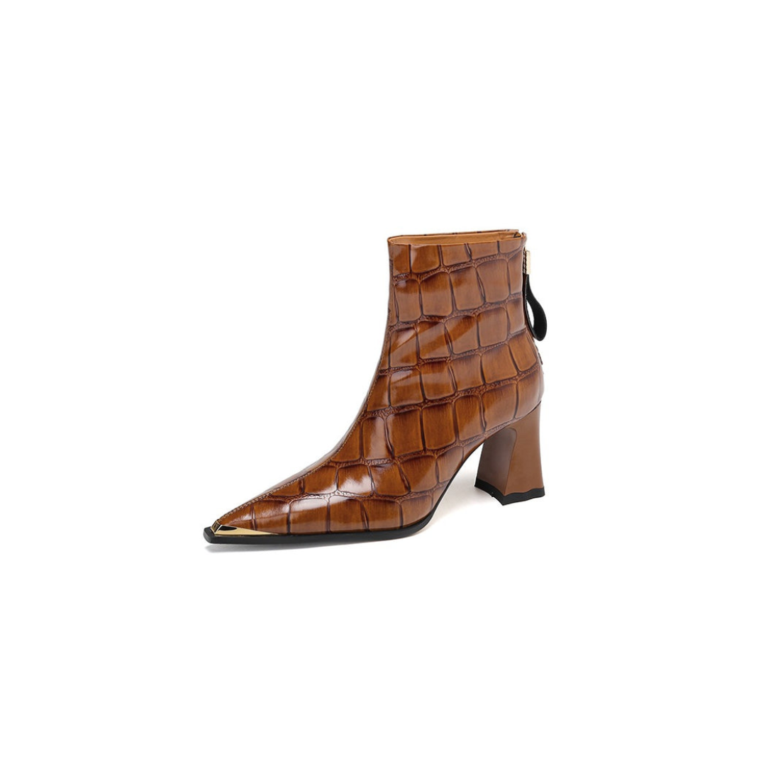 First-Layer Cowhide Structured Heel Boots