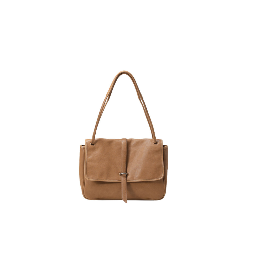 Flap-Closure Shoulder Bag in First-Layer Cowhide Leather