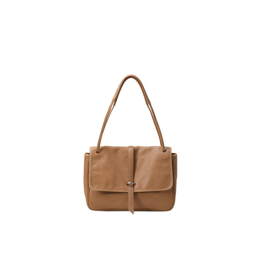 Flap-Closure Shoulder Bag in First-Layer Cowhide Leather