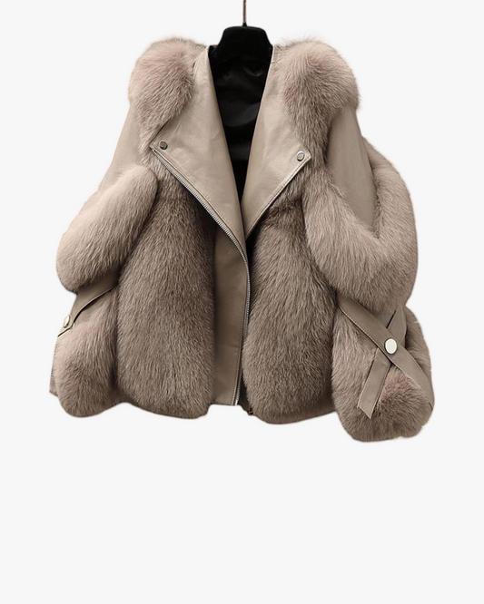 One-piece Fur Motorcycle Coat Long Wool Coat