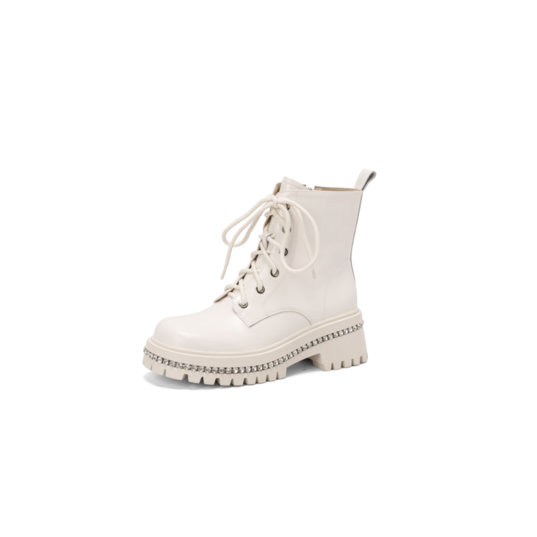 Cowhide Leather Lace-Up Ankle Boots