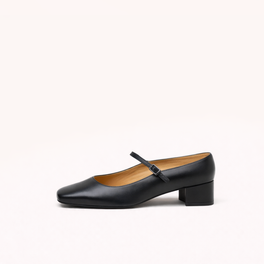 Mary Jane Mid-Heel Shoe – First-Layer Cowhide with Pigskin Insole