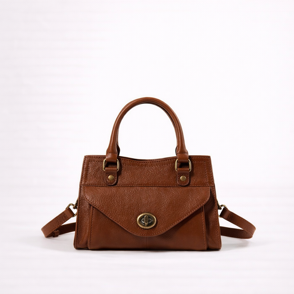 Structured Mini Satchel in First-Layer Cowhide Leather