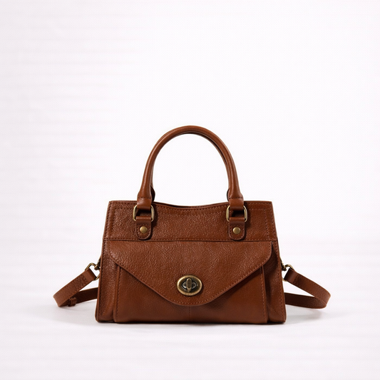 Structured Mini Satchel in First-Layer Cowhide Leather