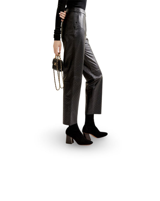 Pocket Embossing Design Sheepskin Straight Pants