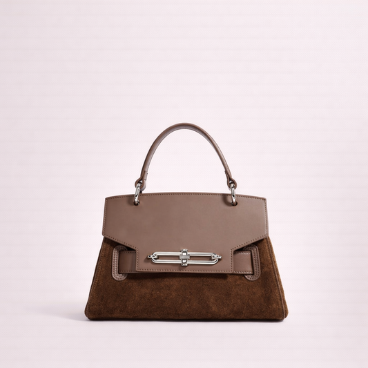 Structured Top-Handle Bag in Matte Cowhide with Suede Panel