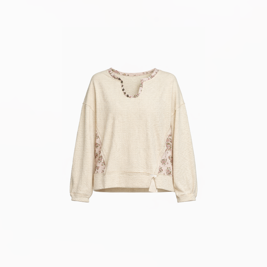 Ivory Contrast-Panel Relaxed Pullover