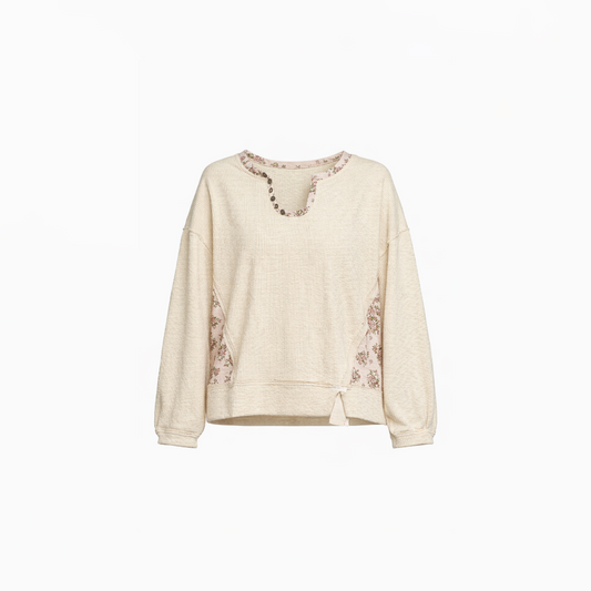 Ivory Contrast-Panel Relaxed Pullover