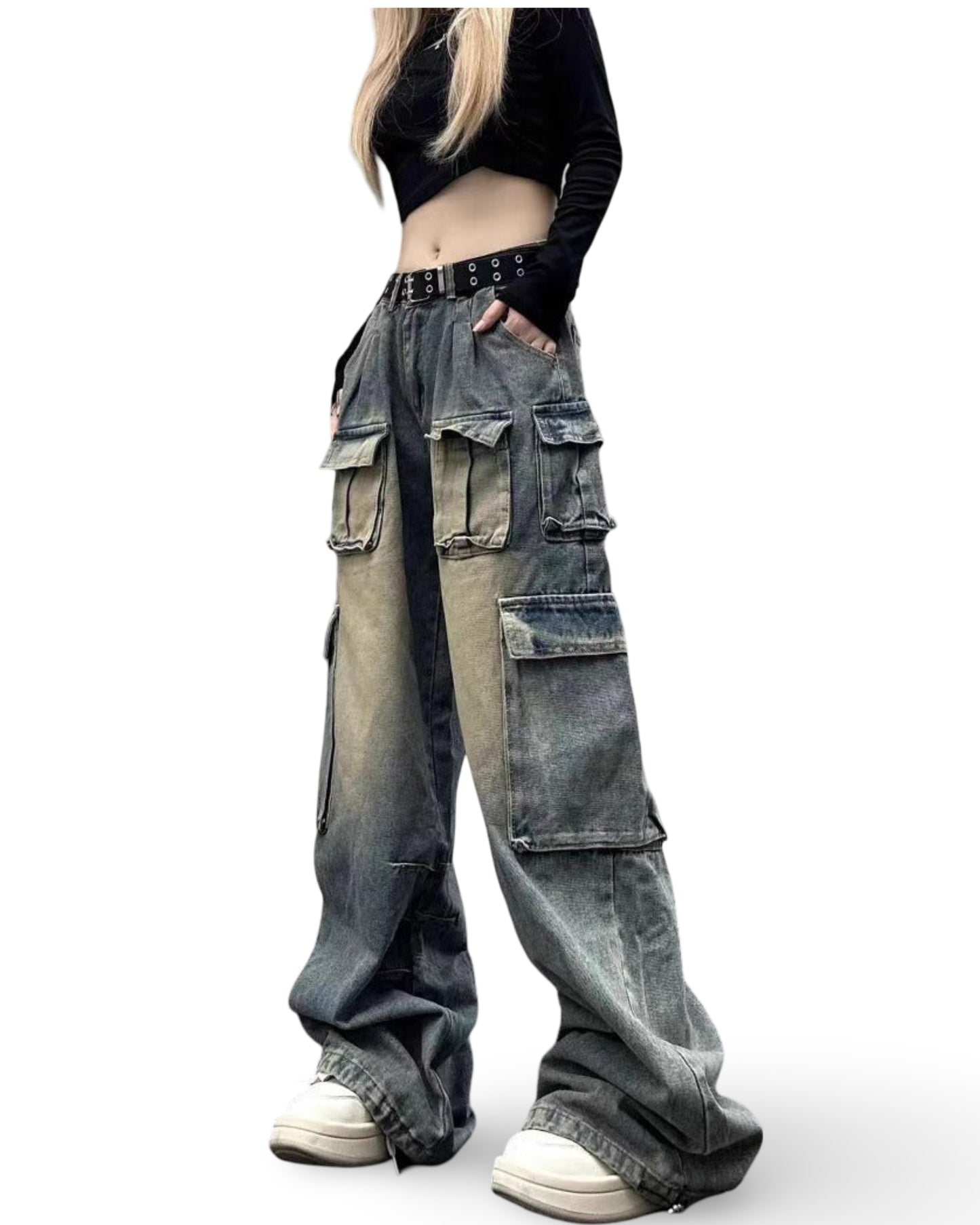 Multi-pocket Loose Multi-pocket Washed Distressed Pants