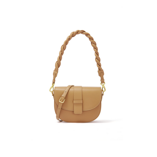 Structured Braided-Handle Flap Bag in Two-Layer Cowhide