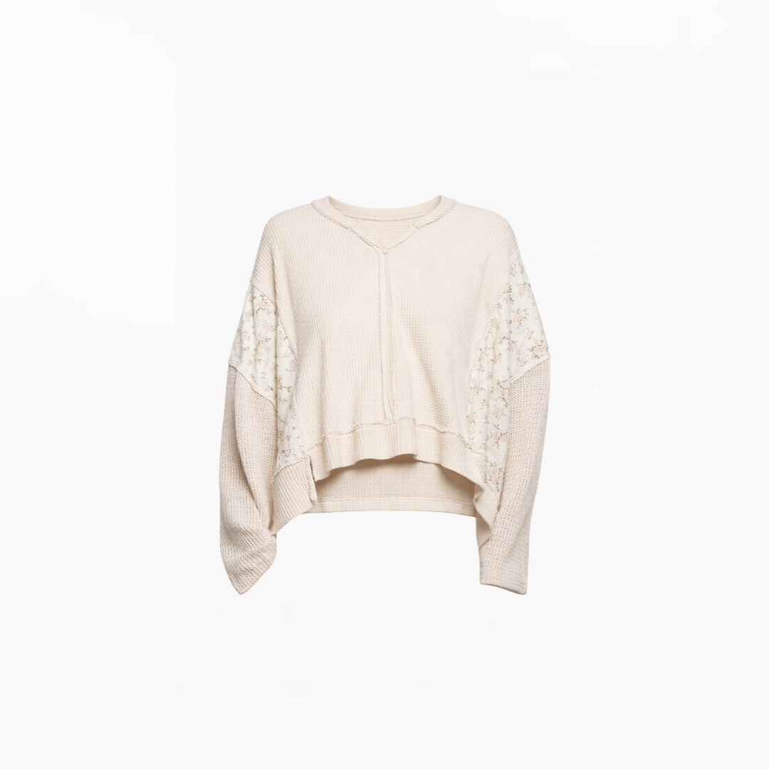 Textured Waffle-Knit Patchwork Crop Top