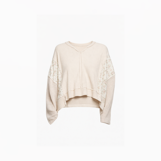 Textured Waffle-Knit Patchwork Crop Top