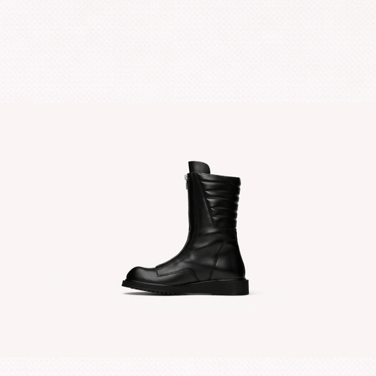 First-Layer Leather Structured Zip Boots