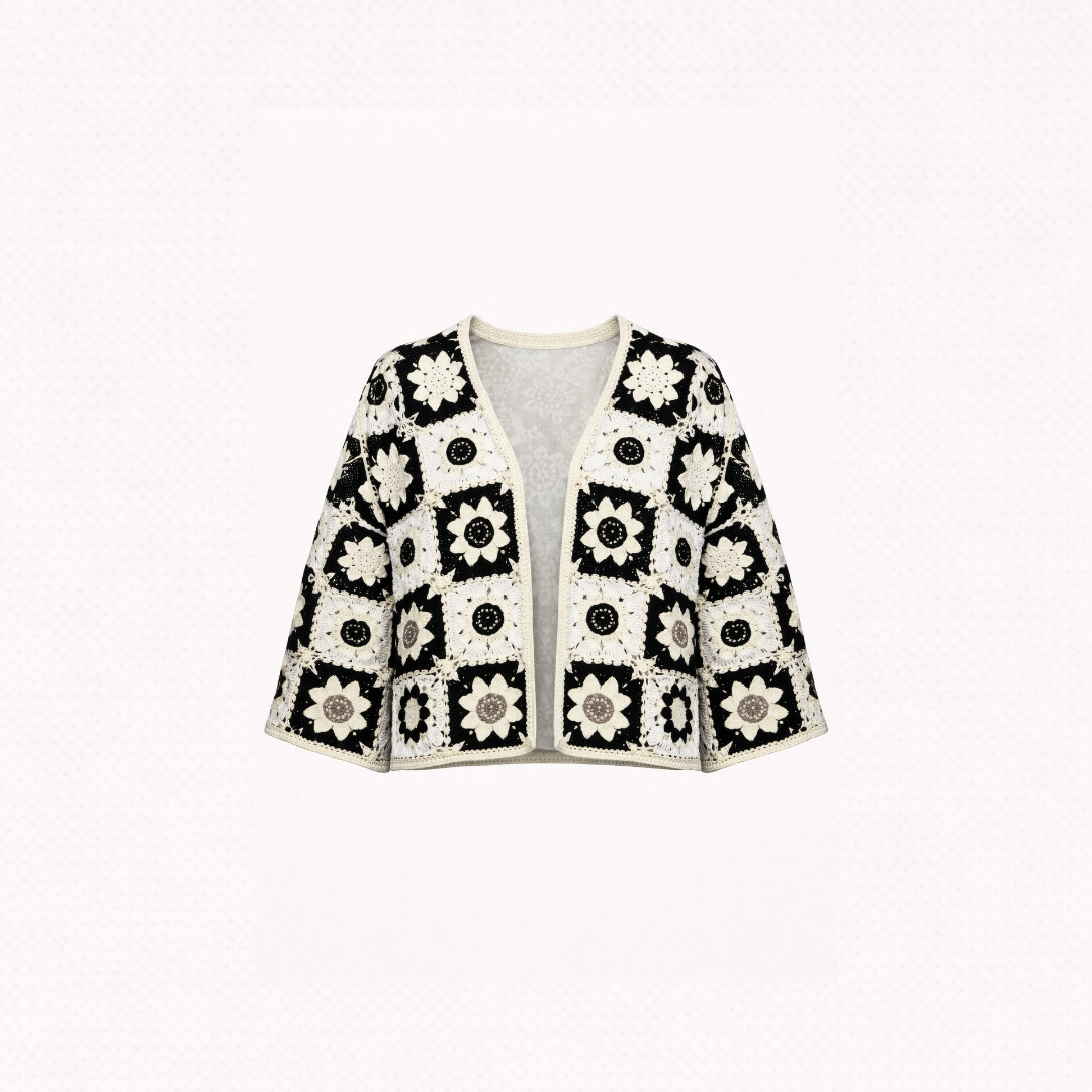 Midnight Bloom Contrast Crochet Jacket
