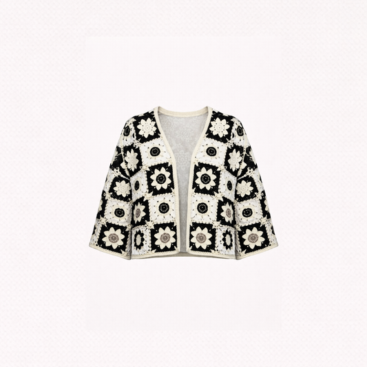 Midnight Bloom Contrast Crochet Jacket