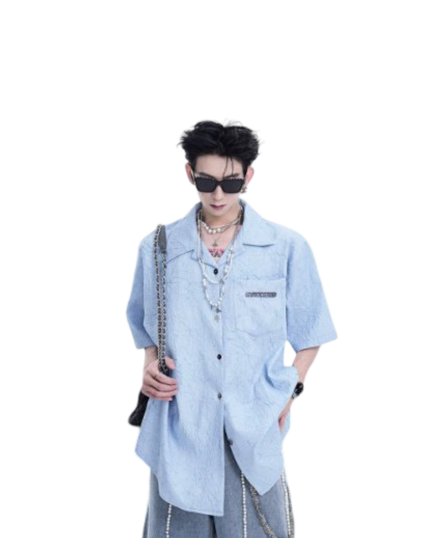 Niche Design Pleated Textured Short Shirt Men's Tops