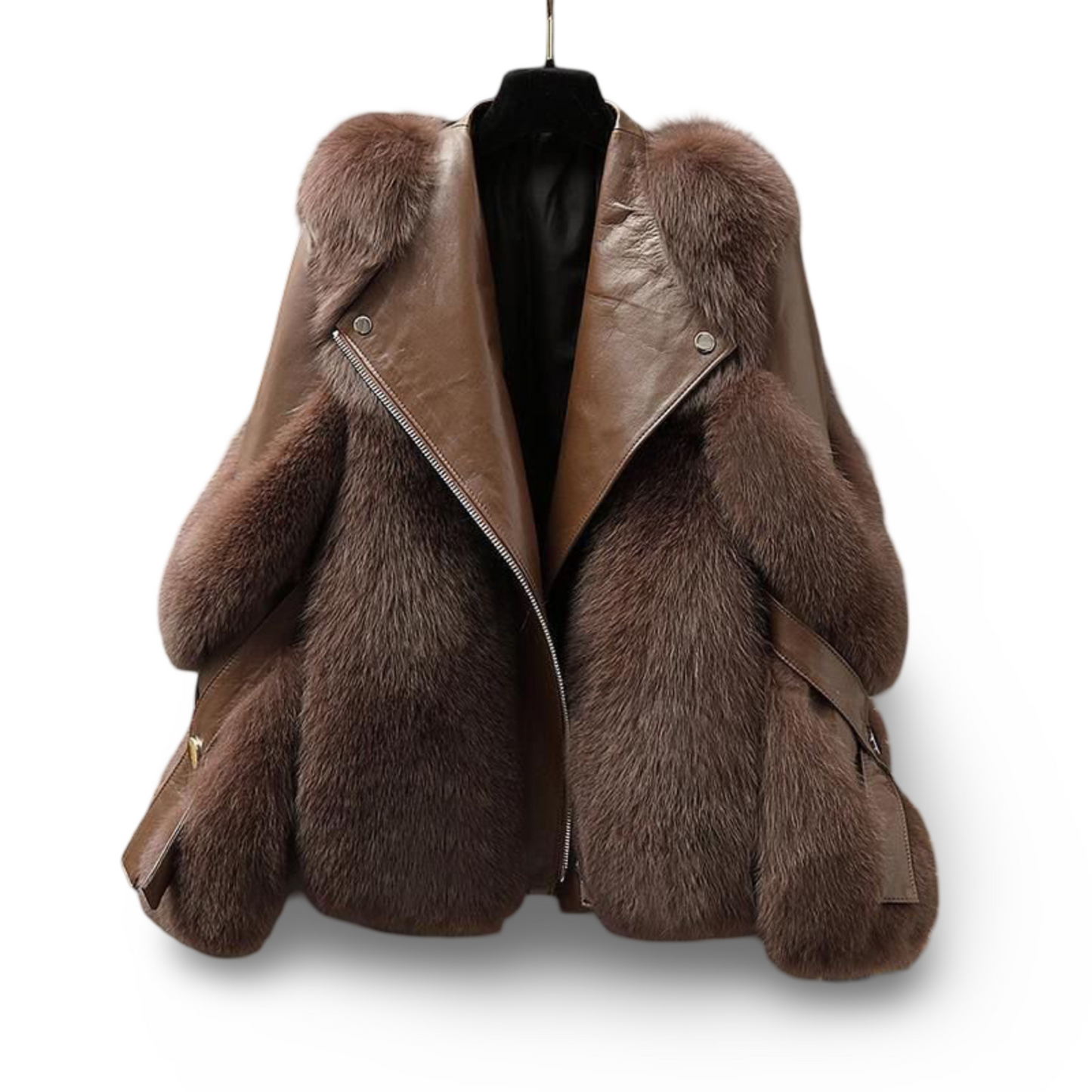 One-piece Fur Motorcycle Coat Long Wool Coat