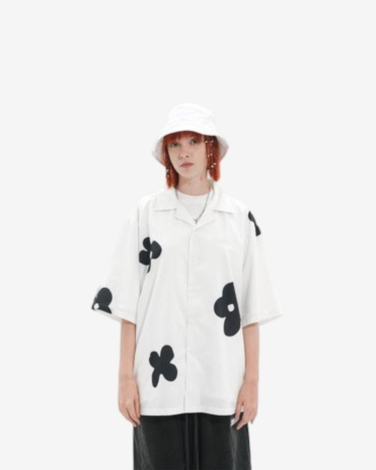 Hand-painted Silhouette Floret Cuban Collar Short-sleeved Shirt