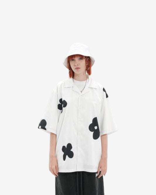 Hand-painted Silhouette Floret Cuban Collar Short-sleeved Shirt