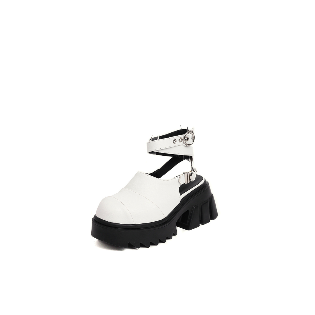 Genuine Leather Chunky Platform with Dual-Ankle Lock System