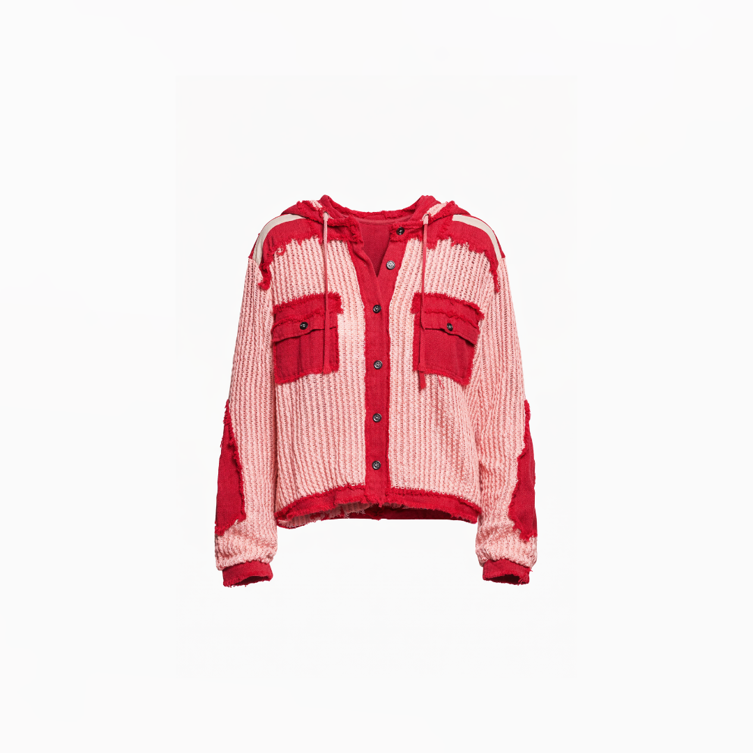 Crimson Patchwork Mesh Utility Shirt
