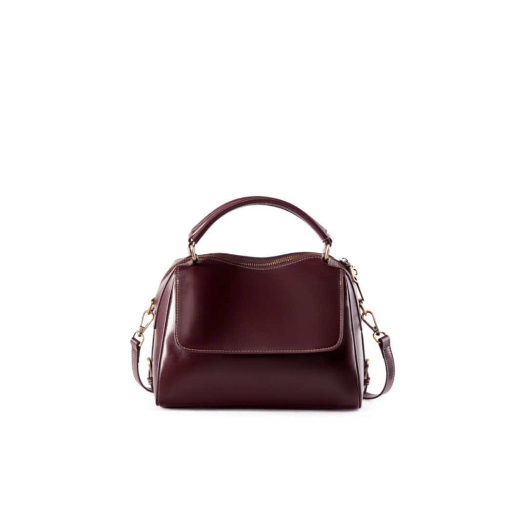 Structured Top-Handle Bag in First-Layer Cowhide Leather