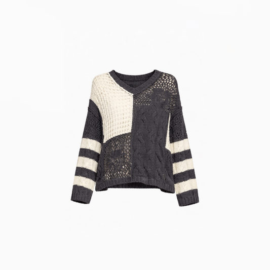 Contrast Weave Oversized Knit Top