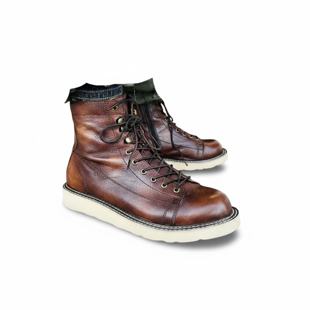 British Style Plus Velvet Leather Mid-top High-top Leather Boots