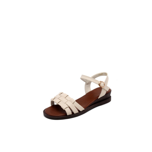 First-Layer Cowhide Flat Sandal – Woven Strap Build