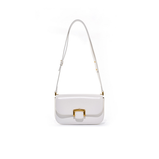 Structured Flap Shoulder Bag — First-Layer Cowhide with Metal Clasp