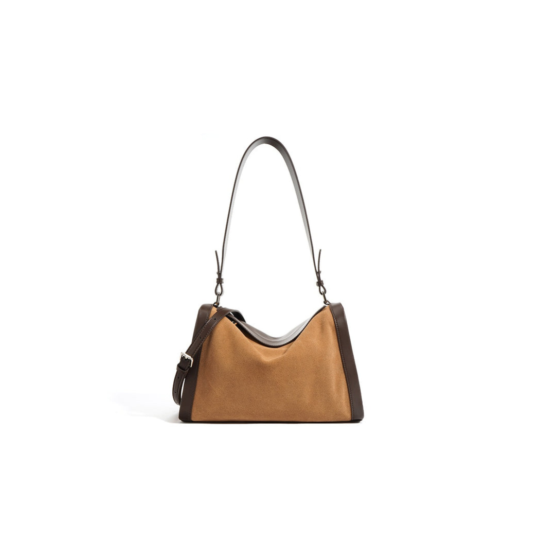 Structured Cowhide Shoulder Bag with Suede Panel