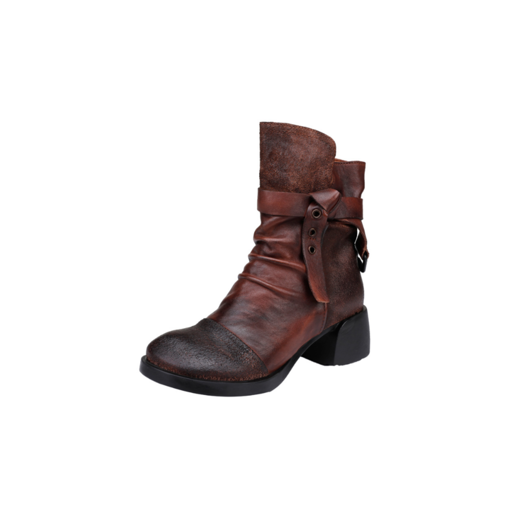 Genuine Leather Buckle Ankle Boot
