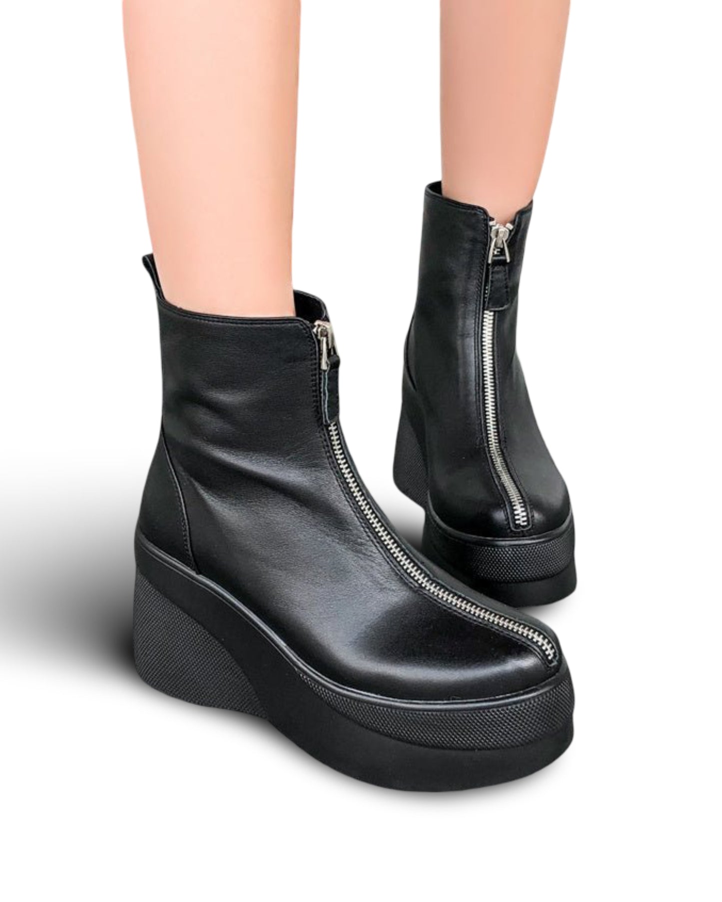 Short Boots Leather All-match Wedge Heel