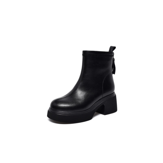 Sheepskin Leather Block Heel Ankle Boots