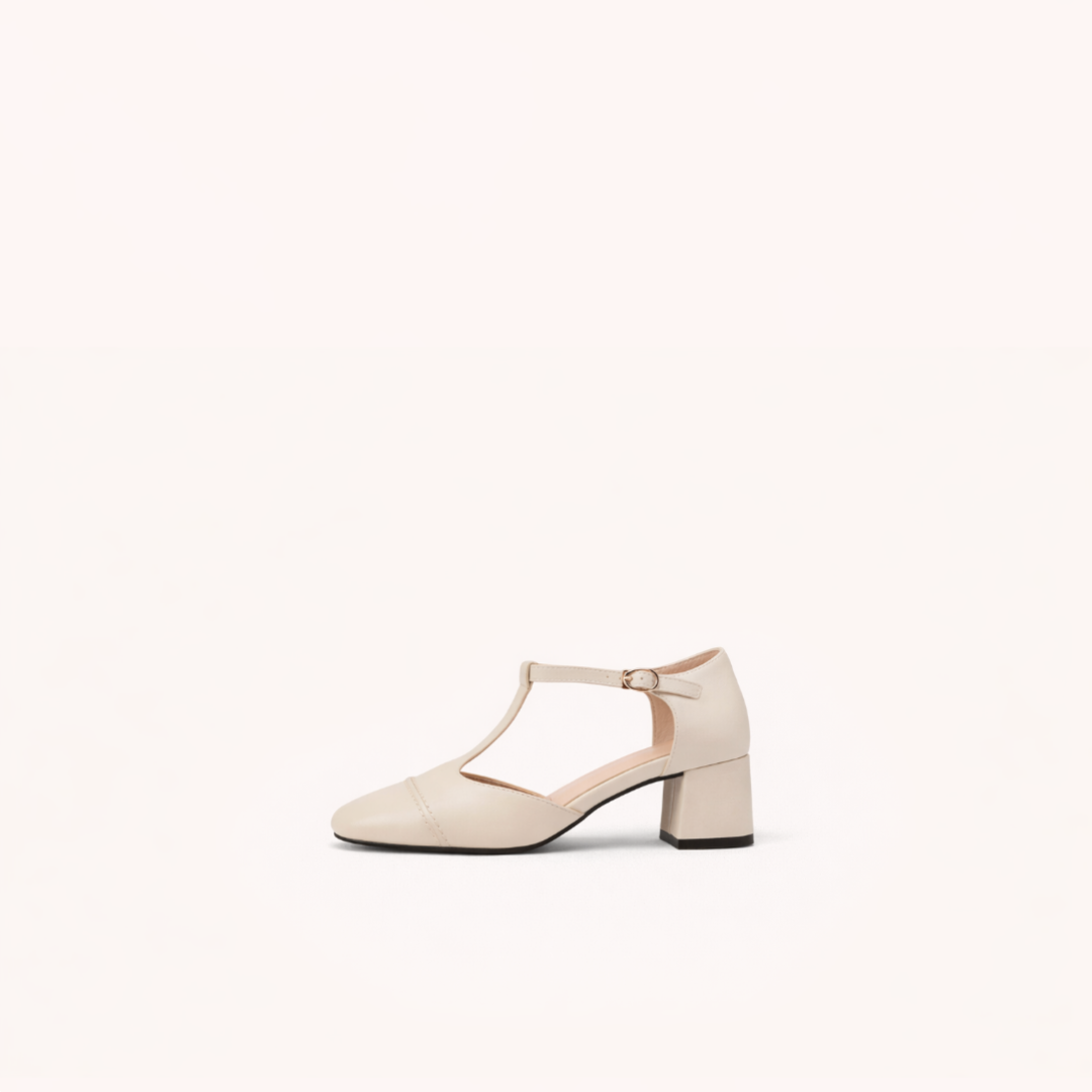 Genuine Leather T-Strap Block Heel — Everyday Structure Edition