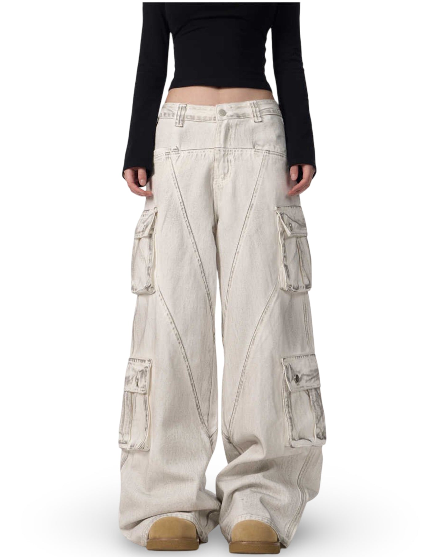 Retro Multi-pocket Cargo Pants Women's Loose Wide Leg Straight Casual Trousers